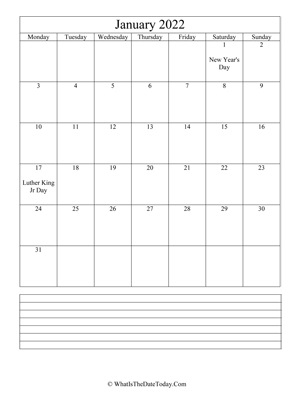 january 2022 calendar editable with notes (vertical)