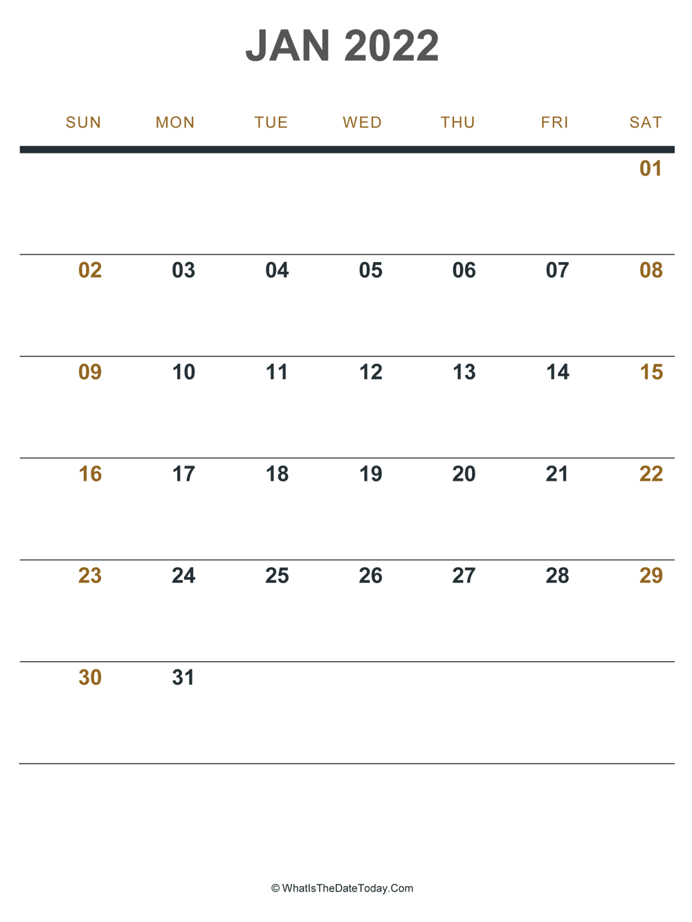 january 2022 printable calendar (portrait layout)
