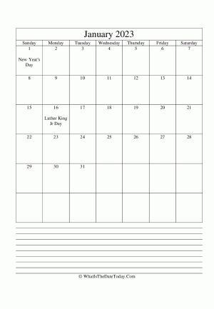 january 2023 calendar editable with notes (vertical)