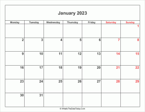 january 2023 calendar with weekend highlight