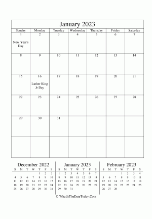 january 2023 editable calendar (vertical layout)