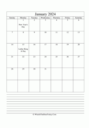 january 2024 calendar editable with notes