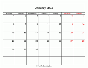 january 2024 calendar with weekend highlight