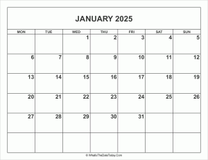 january 2025 calendar