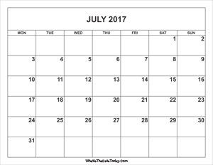 july 2017 calendar