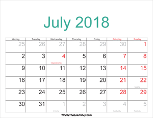 july 2018 calendar printable with holidays