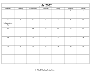 july 2022 editable calendar