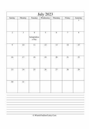 july 2023 calendar editable with notes