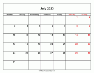 july 2023 calendar with weekend highlight