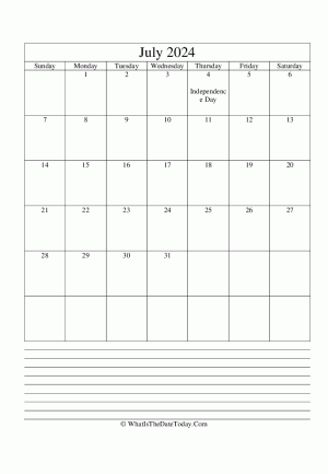 july 2024 calendar editable with notes