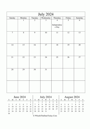july 2024 editable calendar (vertical) with three mini months