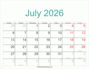 july 2026 calendar printable with holidays