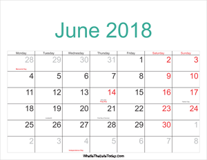 june 2018 calendar printable with holidays