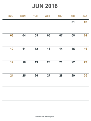 june 2018 printable calendar