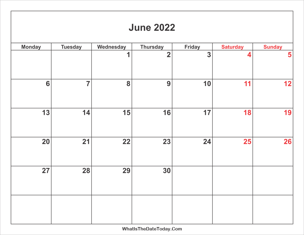 june 2022 Calendar with weekend highlight