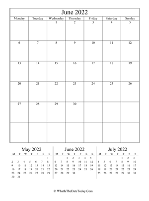 june 2022 editable calendar (vertical layout)