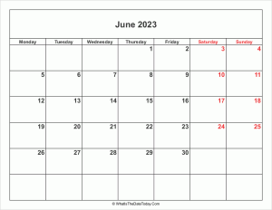 june 2023 calendar with weekend highlight