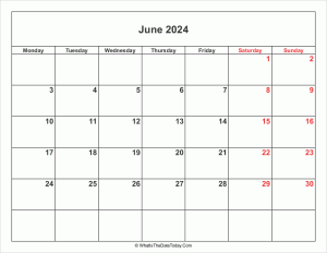 june 2024 calendar with weekend highlight