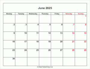 june 2025 calendar with weekend highlight