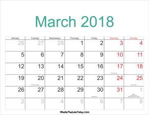 march 2018 calendar printable with holidays