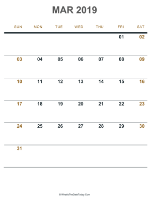 march 2019 printable calendar