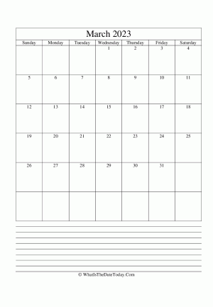 march 2023 calendar editable with notes (vertical)