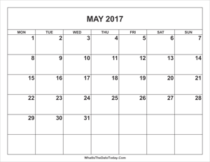 may 2017 calendar