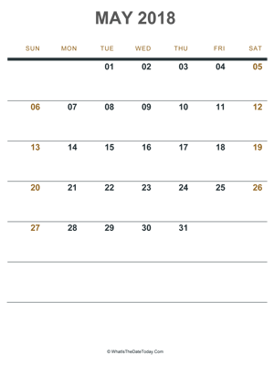 may 2018 printable calendar