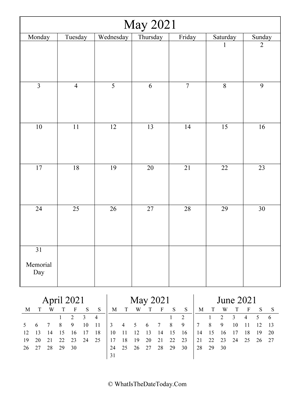 may 2021 editable calendar (vertical) with three mini months