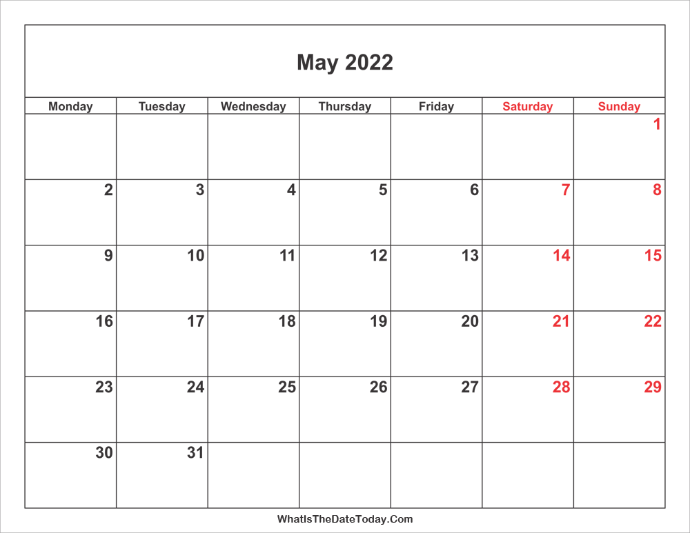 may 2022 Calendar with weekend highlight