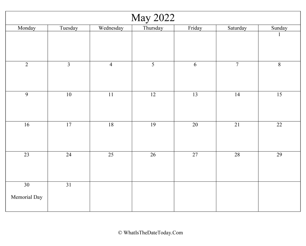 may 2022 Editable Calendar