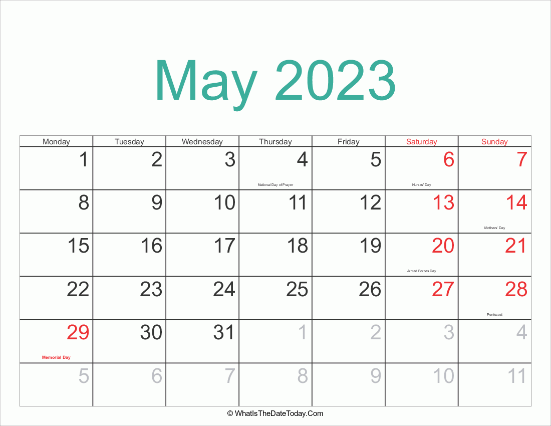 may 2023 Calendar Printable with Holidays