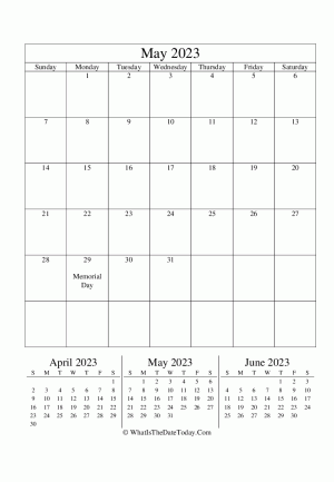 may 2023 editable calendar (vertical) with three mini months