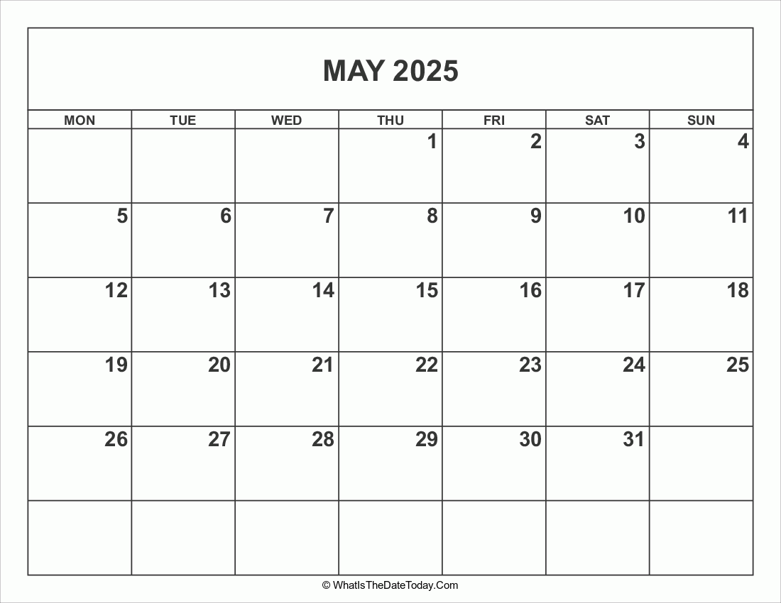 may 2025 Calendar
