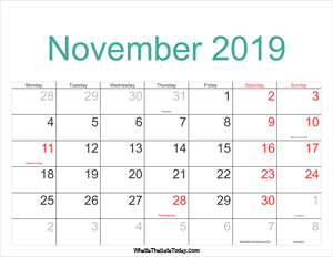 november 2019 calendar printable with holidays