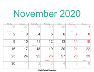 november 2020 calendar printable with holidays