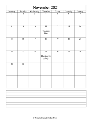 november 2021 calendar editable with notes (vertical)
