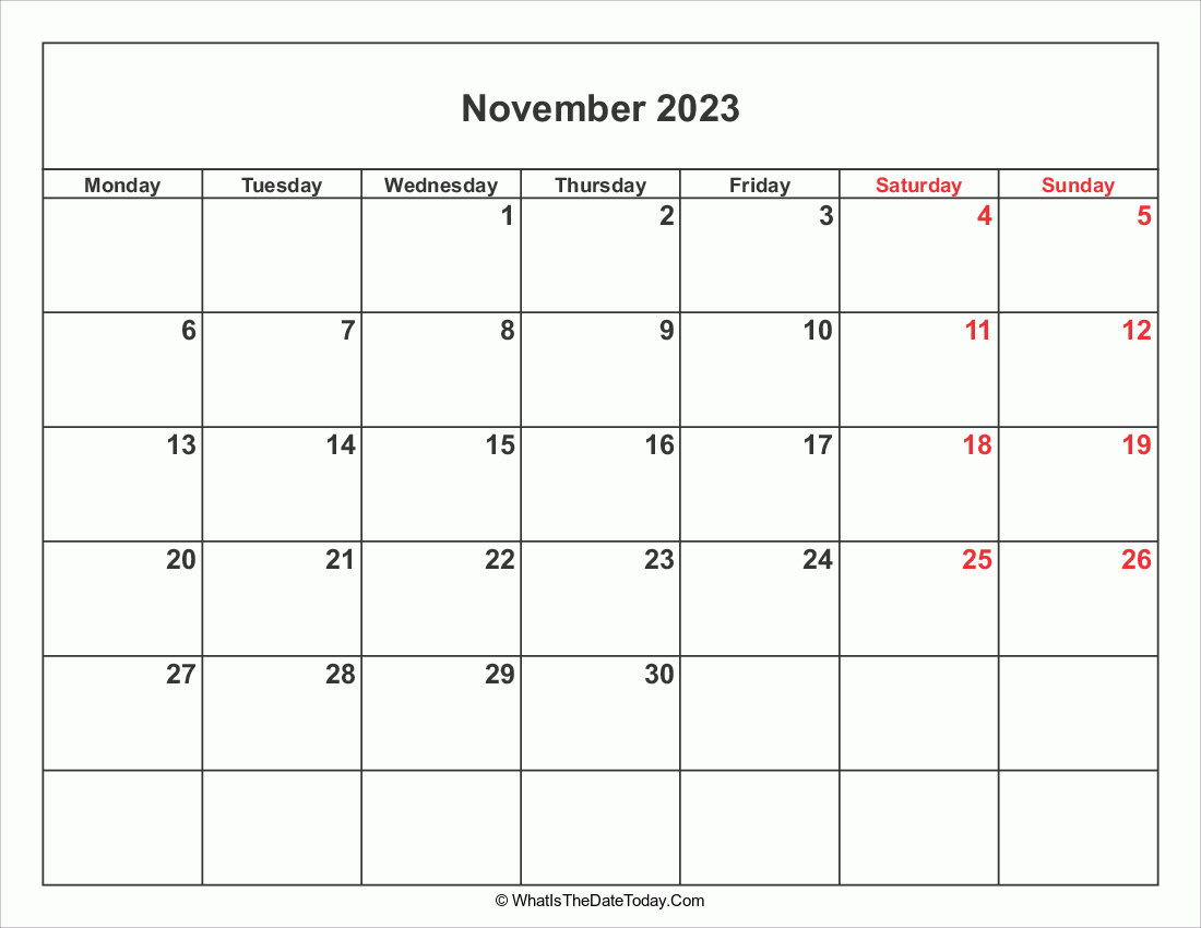 November 2023 Calendar with weekend highlight