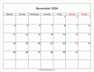 november 2024 calendar with weekend highlight