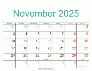 november 2025 calendar printable with holidays