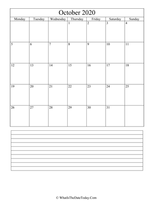 october 2020 calendar editable with notes (vertical)