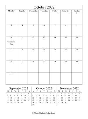 october 2022 editable calendar (vertical) with three mini months