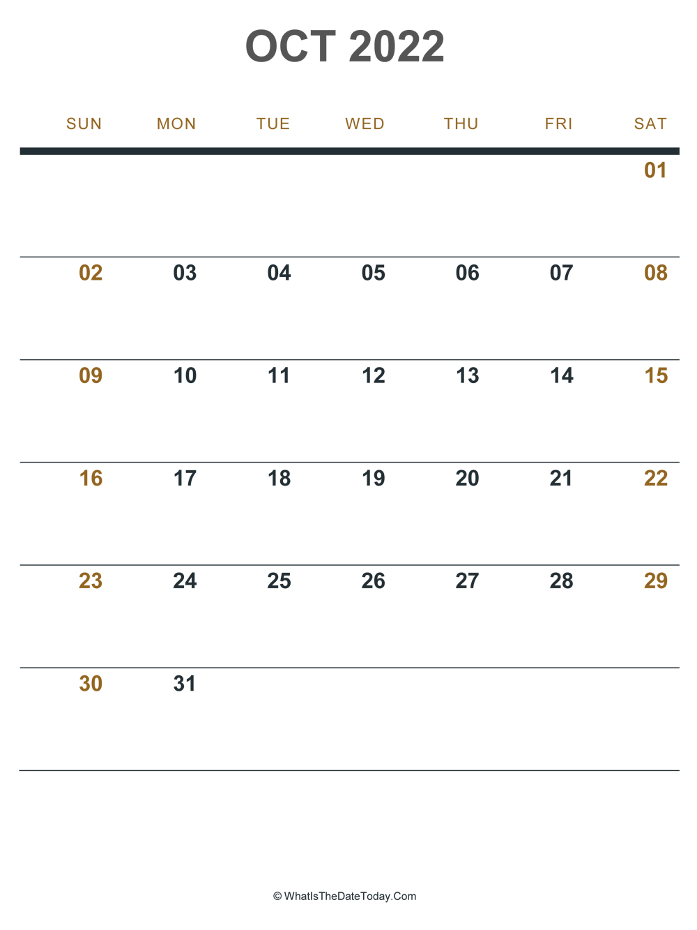october 2022 printable calendar (portrait layout)