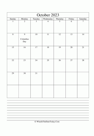 october 2023 calendar editable with notes (vertical)