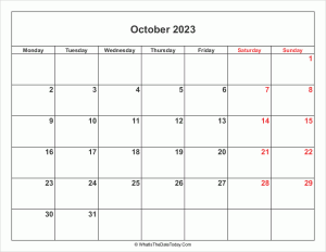 october 2023 calendar with weekend highlight