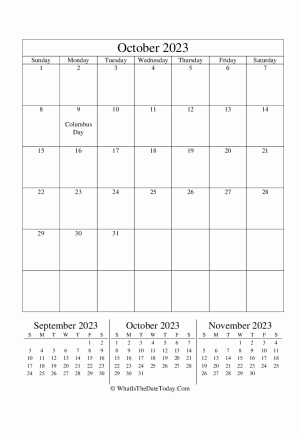 october 2023 editable calendar (vertical) with three mini months