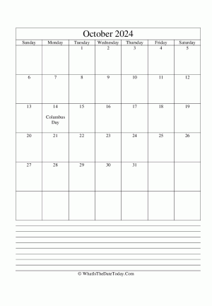 october 2024 calendar editable with notes