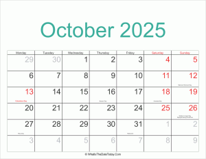 october 2025 calendar printable with holidays