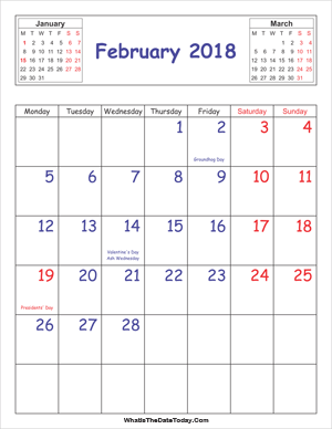 printable 2018 calendar february