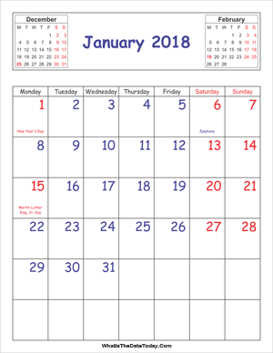printable 2018 calendar january